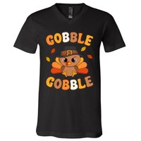 Gobble Turkey Day Happy Thanksgiving V-Neck T-Shirt