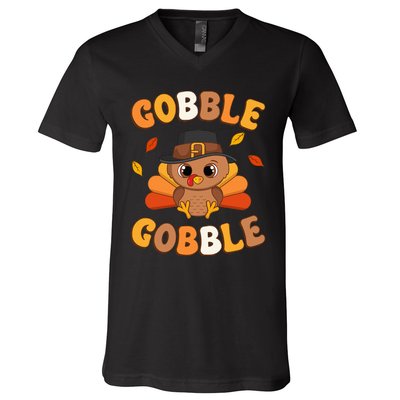 Gobble Turkey Day Happy Thanksgiving V-Neck T-Shirt