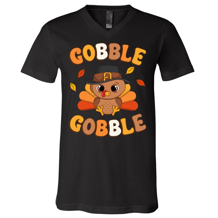 Gobble Turkey Day Happy Thanksgiving V-Neck T-Shirt