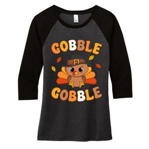 Gobble Turkey Day Happy Thanksgiving Women's Tri-Blend 3/4-Sleeve Raglan Shirt