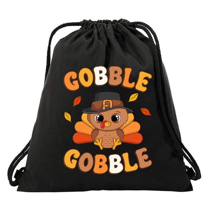 Gobble Turkey Day Happy Thanksgiving Drawstring Bag