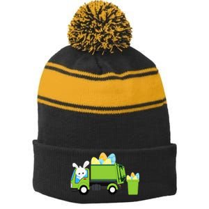 Garbage Truck Easter Bunny Egg Hunt Stripe Pom Pom Beanie