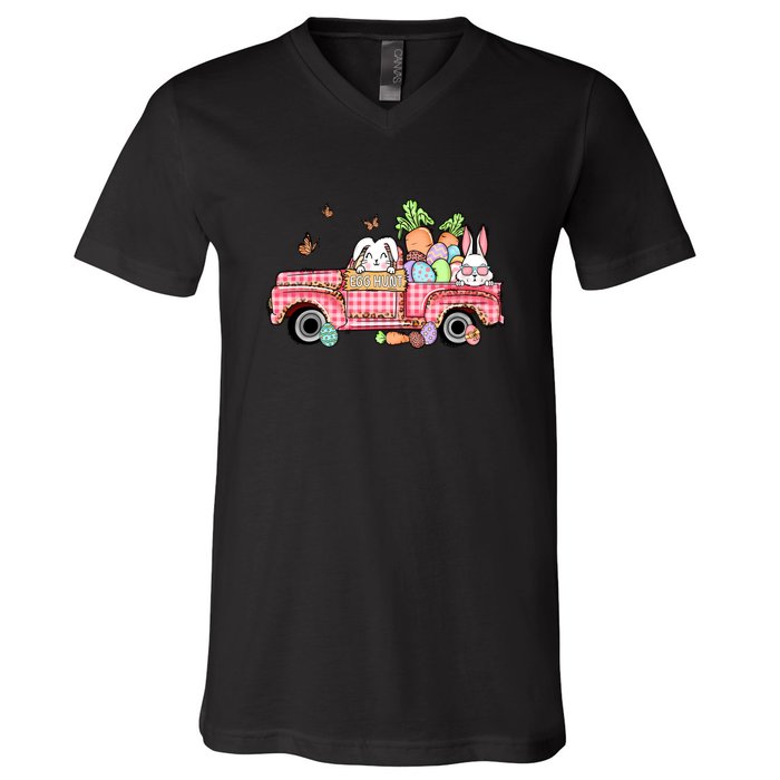 Garbage Truck Easter Bunny Egg Hunt Easter Day V-Neck T-Shirt