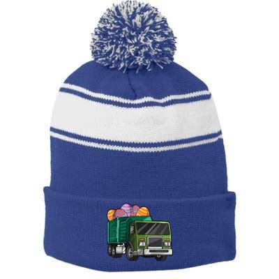 Garbage Truck Easter Easter Eggs Cool Gift Stripe Pom Pom Beanie