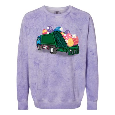 Garbage Truck Eggs Cute Easter Day Egg Hunting Gift Colorblast Crewneck Sweatshirt