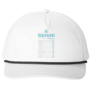 Gemini Traits Facts Horoscope Zodiac Astrological Sign Snapback Five-Panel Rope Hat