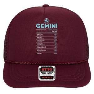 Gemini Traits Facts Horoscope Zodiac Astrological Sign High Crown Mesh Back Trucker Hat