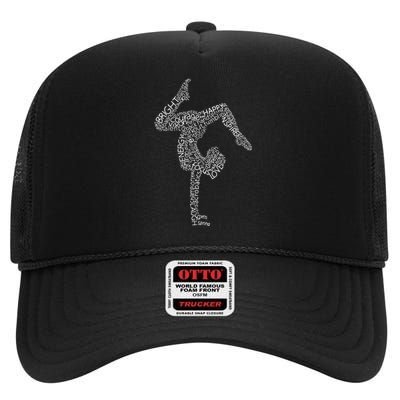 Gymnastics Typography Funny Gymnast Handstand Women Gift High Crown Mesh Back Trucker Hat