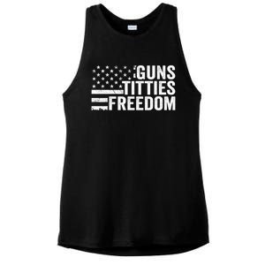 Guns Titties & Freedom Mens Funny Drinking Usa Flag Pullover Hoodie Ladies PosiCharge Tri-Blend Wicking Tank