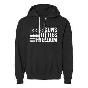 Guns Titties & Freedom Mens Funny Drinking Usa Flag Pullover Hoodie Garment-Dyed Fleece Hoodie