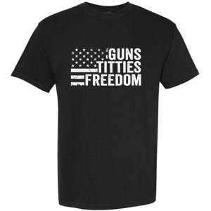 Guns Titties & Freedom Mens Funny Drinking Usa Flag Pullover Hoodie Garment-Dyed Heavyweight T-Shirt