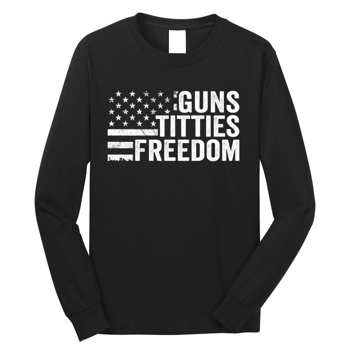 Guns Titties & Freedom Mens Funny Drinking Usa Flag Pullover Hoodie Long Sleeve Shirt