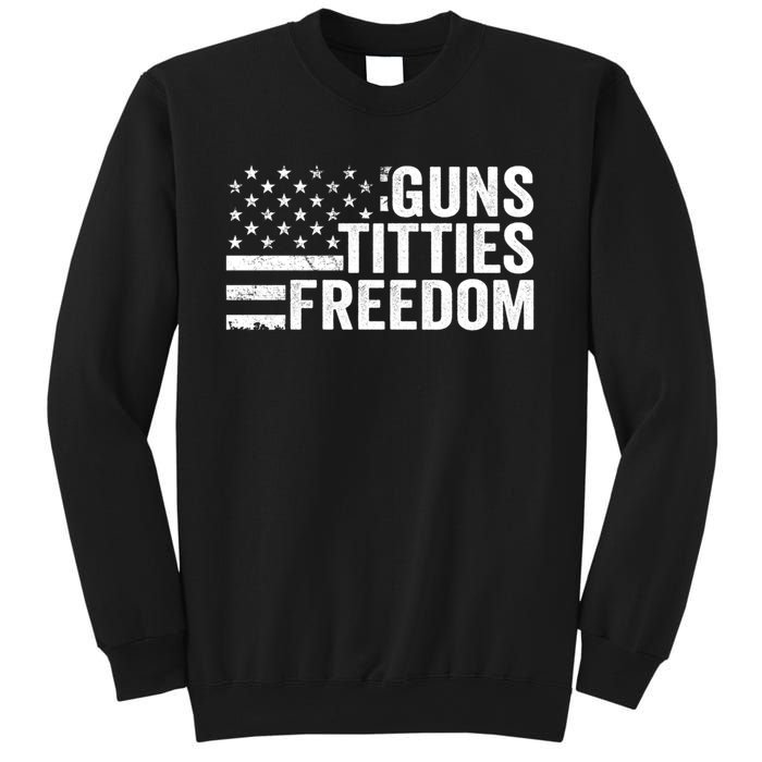 Guns Titties & Freedom Mens Funny Drinking Usa Flag Pullover Hoodie Sweatshirt