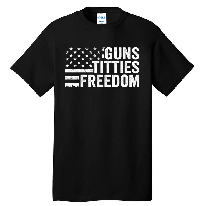 Guns Titties & Freedom Mens Funny Drinking Usa Flag Pullover Hoodie Tall T-Shirt