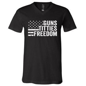 Guns Titties & Freedom Mens Funny Drinking Usa Flag Pullover Hoodie V-Neck T-Shirt