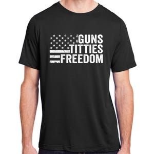 Guns Titties & Freedom Mens Funny Drinking Usa Flag Pullover Hoodie Adult ChromaSoft Performance T-Shirt