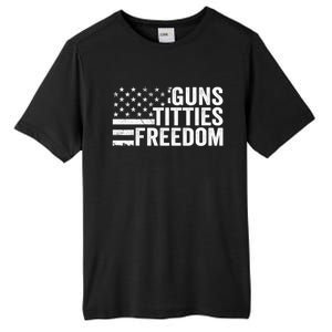 Guns Titties & Freedom Mens Funny Drinking Usa Flag Pullover Hoodie Tall Fusion ChromaSoft Performance T-Shirt