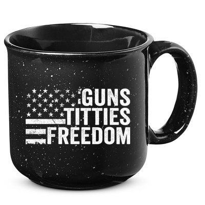 Guns Titties & Freedom Mens Funny Drinking Usa Flag Pullover Hoodie 15oz Campfire Ceramic Mug