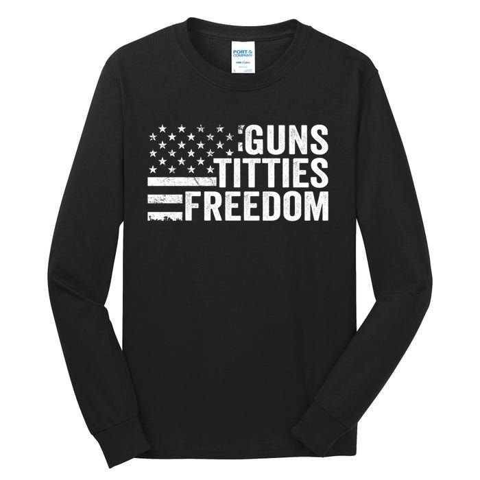 Guns Titties & Freedom Mens Funny Drinking Usa Flag Pullover Hoodie Tall Long Sleeve T-Shirt