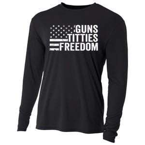 Guns Titties & Freedom Mens Funny Drinking Usa Flag Pullover Hoodie Cooling Performance Long Sleeve Crew