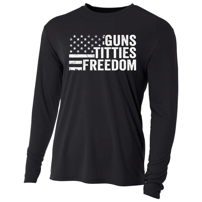 Guns Titties & Freedom Mens Funny Drinking Usa Flag Pullover Hoodie Cooling Performance Long Sleeve Crew