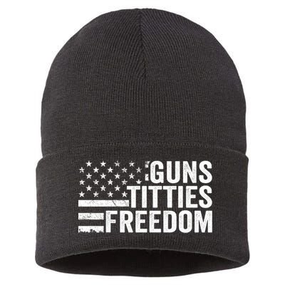 Guns Titties & Freedom Mens Funny Drinking Usa Flag Pullover Hoodie Sustainable Knit Beanie