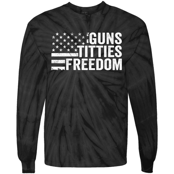 Guns Titties & Freedom Mens Funny Drinking Usa Flag Pullover Hoodie Tie-Dye Long Sleeve Shirt