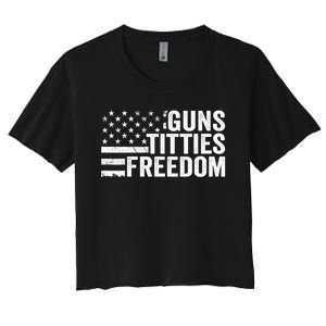 Guns Titties & Freedom Mens Funny Drinking Usa Flag Pullover Hoodie Women's Crop Top Tee