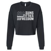 Guns Titties & Freedom Mens Funny Drinking Usa Flag Pullover Hoodie Cropped Pullover Crew