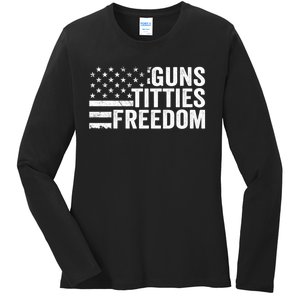 Guns Titties & Freedom Mens Funny Drinking Usa Flag Pullover Hoodie Ladies Long Sleeve Shirt