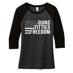 Guns Titties & Freedom Mens Funny Drinking Usa Flag Pullover Hoodie Women's Tri-Blend 3/4-Sleeve Raglan Shirt