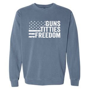 Guns Titties & Freedom Mens Funny Drinking Usa Flag Pullover Hoodie Garment-Dyed Sweatshirt