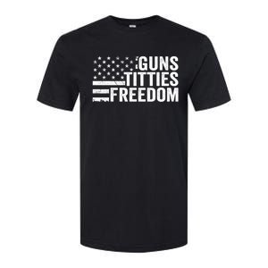 Guns Titties & Freedom Mens Funny Drinking Usa Flag Pullover Hoodie Softstyle CVC T-Shirt