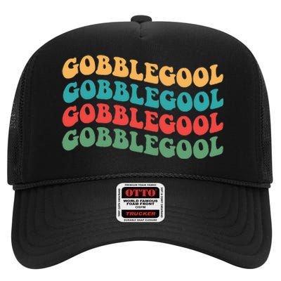 Gobblegool Turkey Funny Colorful Groovy Thanksgiving High Crown Mesh Back Trucker Hat