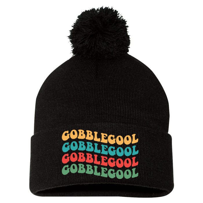 Gobblegool Turkey Funny Colorful Groovy Thanksgiving Pom Pom 12in Knit Beanie