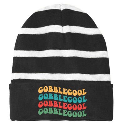 Gobblegool Turkey Funny Colorful Groovy Thanksgiving Striped Beanie with Solid Band