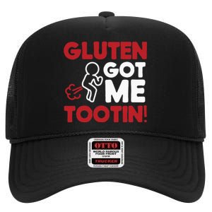 Gluten Tootin Funny Gluten Free Joke Design Gluten Jokes High Crown Mesh Back Trucker Hat