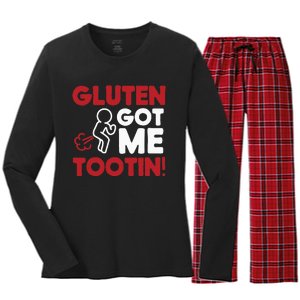 Gluten Tootin Funny Gluten Free Joke Design Gluten Jokes Women's Long Sleeve Flannel Pajama Set 