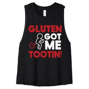 Gluten Tootin Funny Gluten Free Joke Design Gluten Jokes Women's Racerback Cropped Tank