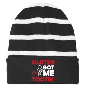 Gluten Tootin Funny Gluten Free Joke Design Gluten Jokes Striped Beanie with Solid Band