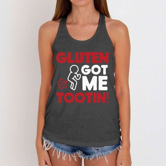 Gluten Tootin Funny Gluten Free Joke Design Gluten Jokes Women's Knotted Racerback Tank