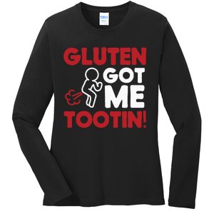 Gluten Tootin Funny Gluten Free Joke Design Gluten Jokes Ladies Long Sleeve Shirt