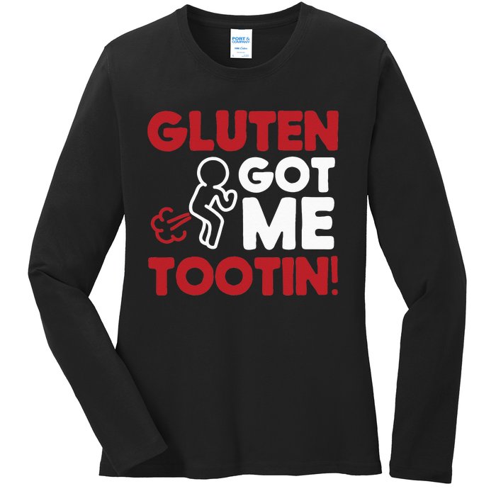 Gluten Tootin Funny Gluten Free Joke Design Gluten Jokes Ladies Long Sleeve Shirt