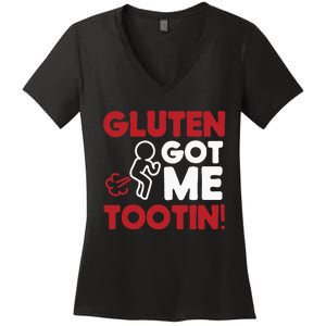 Gluten Tootin Funny Gluten Free Joke Design Gluten Jokes Women's V-Neck T-Shirt