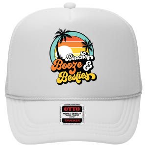 Girl Trip Funny Matching Beaches Booze Besties Best Friends High Crown Mesh Back Trucker Hat