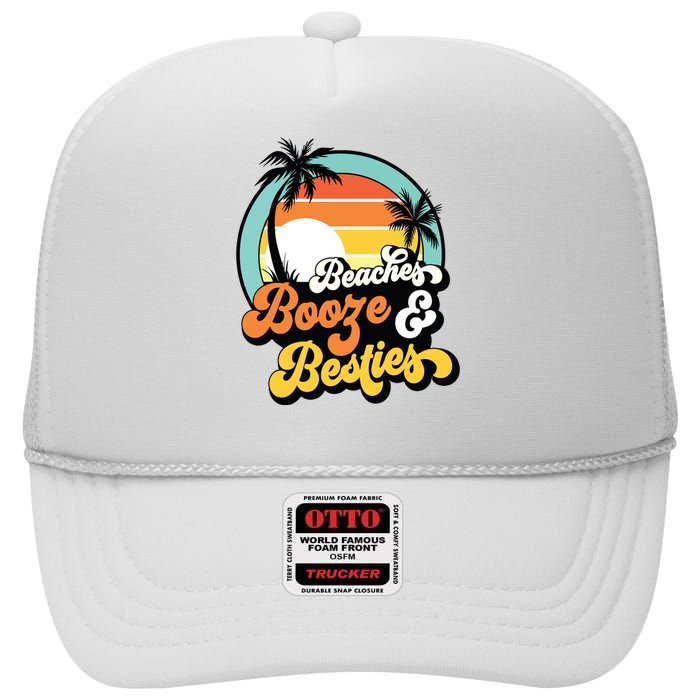 Girl Trip Funny Matching Beaches Booze Besties Best Friends High Crown Mesh Back Trucker Hat