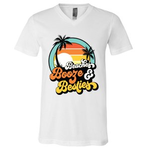 Girl Trip Funny Matching Beaches Booze Besties Best Friends V-Neck T-Shirt