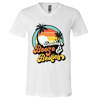 Girl Trip Funny Matching Beaches Booze Besties Best Friends V-Neck T-Shirt