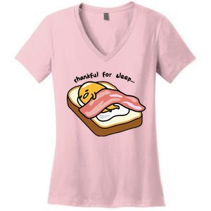 Gudetama Thankful For Sleep Toasty Women's V-Neck T-Shirt