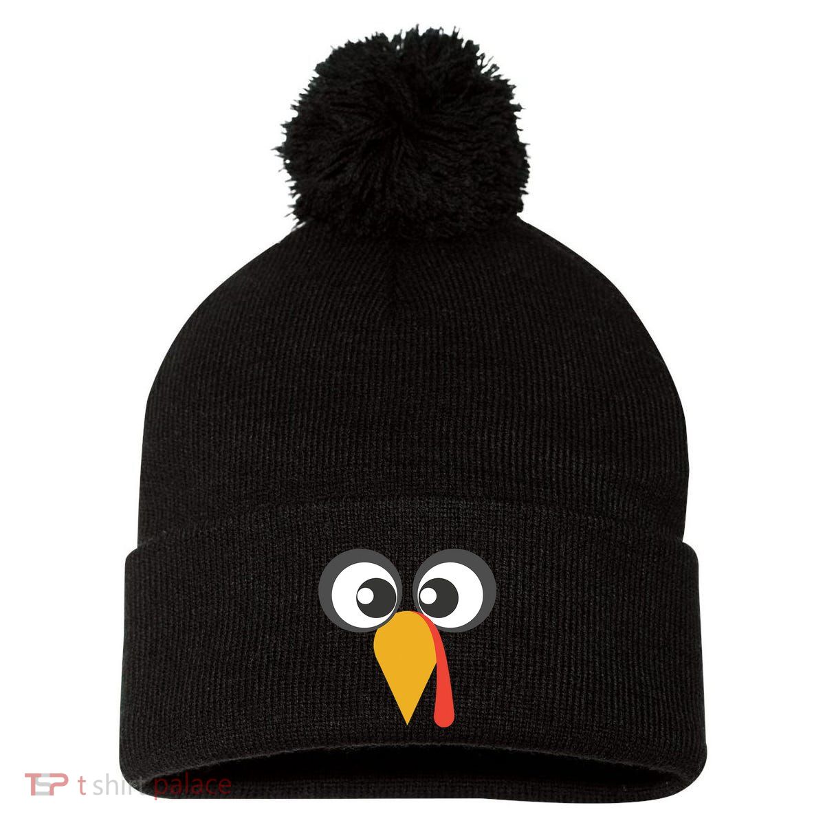 GIANT TURKEY FACE Shirt Funny THANKSGIVING Holiday Costume Pom Pom 12in Knit Beanie
